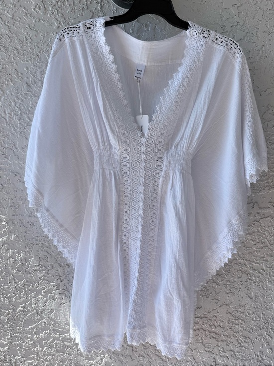 Blanco By Nature Other - Blanco by Nature Aqua White Crochet Trim Swim Cover-Up Large